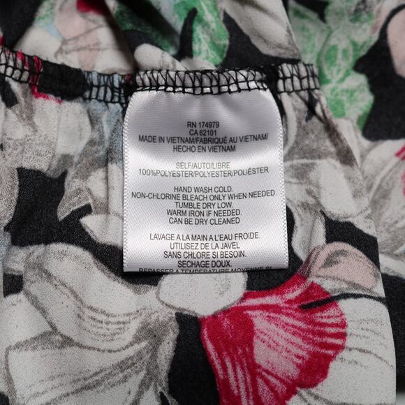 BCBGMaxazria Floral Faux Wrap Romper Black White Pink Green Cap Sleeve Size S - Picture 9 of 11